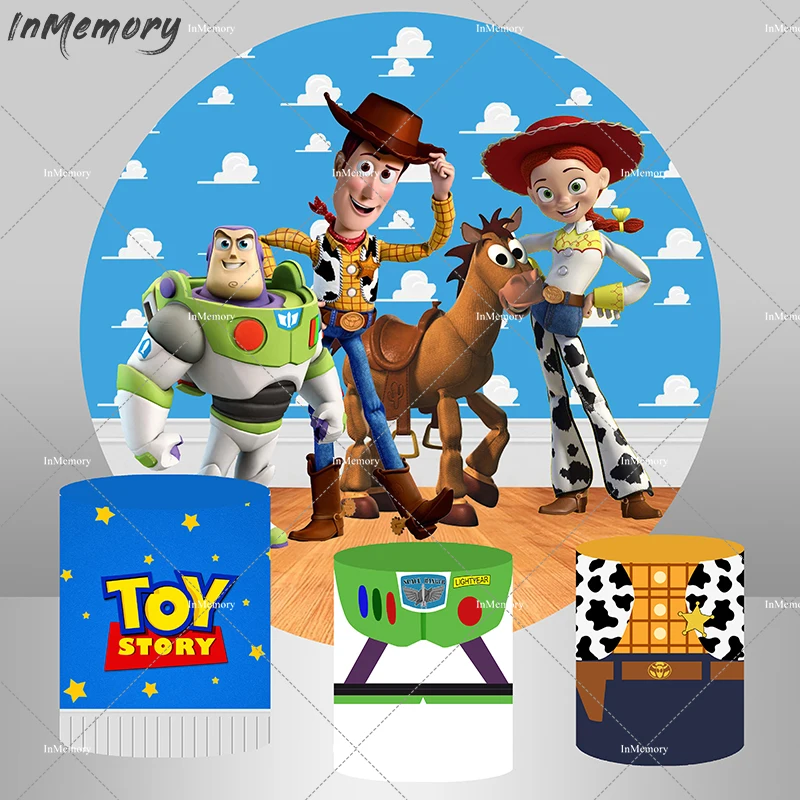 Round Circle Backdrop Cartoon Toy Story Background for Photography Cake Table Banner Photo Studio Kids Birthday Backdrops