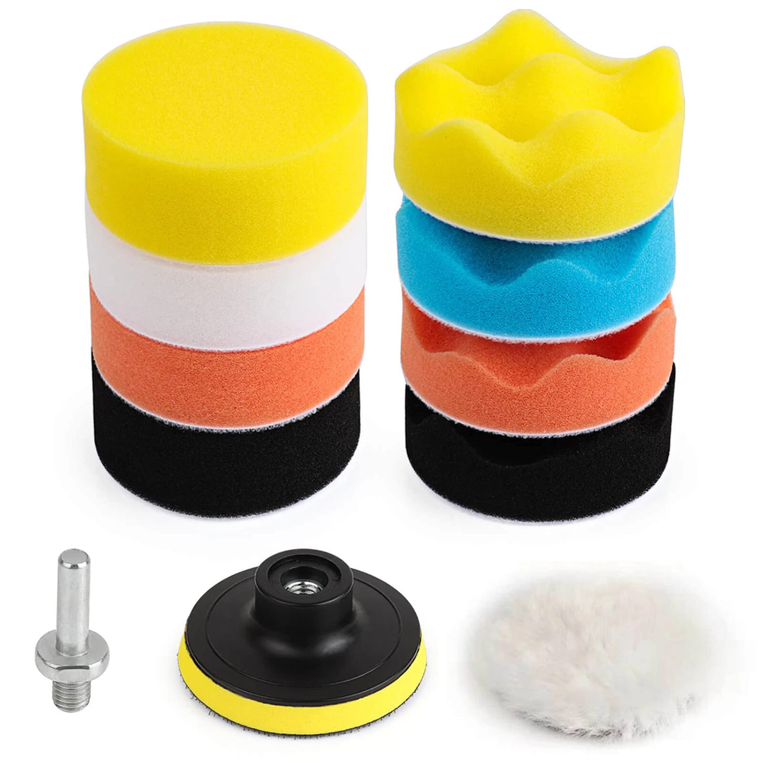 

3inch Car Polishing Disc 11Pcs Self-Adhesive Buffing Waxing Sponge Wool Wheel Polishing Pad For Car Polisher Drill Adapter Set A