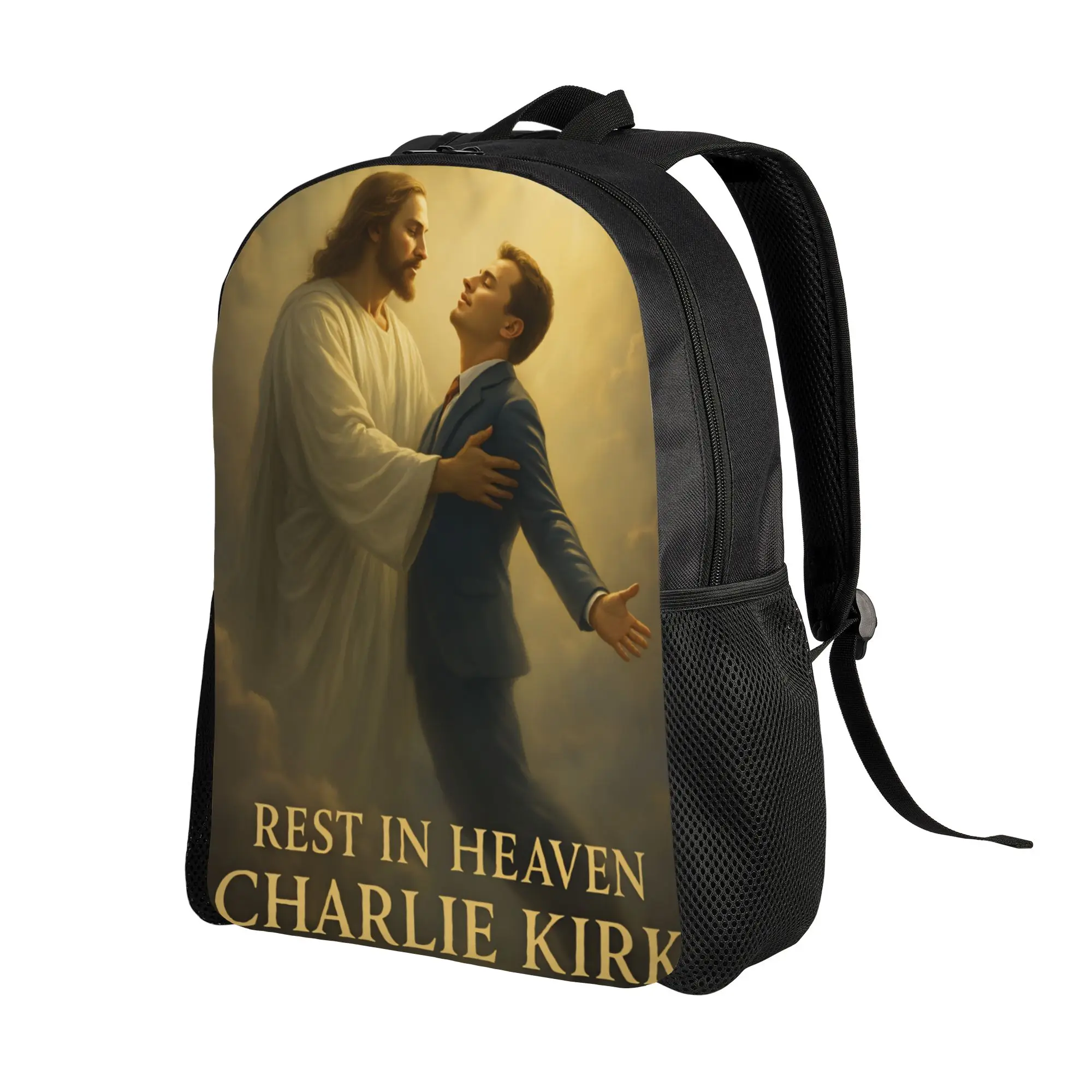 Charlie Kirk Angelic Advocate Backpack  Boy Polyester University Backpacks Pattern Cute High School Bags Rucksack