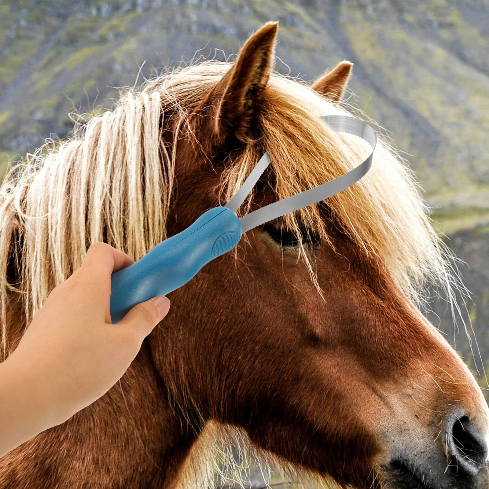 Sikat kuda pengikis perawatan rambut ternak, sikat penghilang sisir pembersih hewan peliharaan besi anti karat