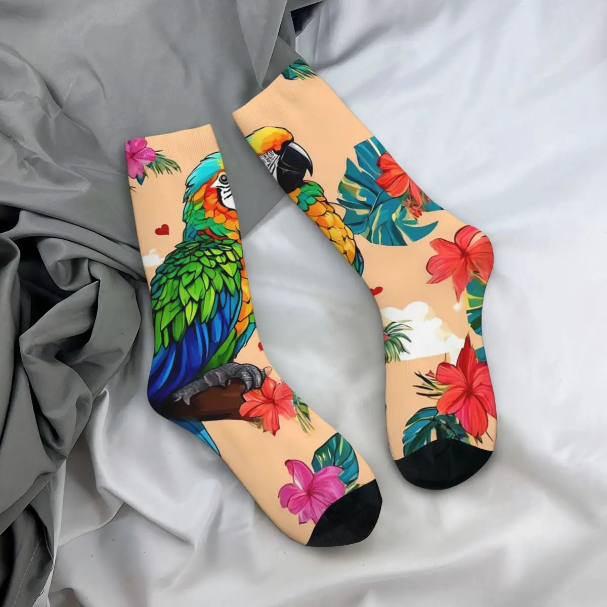 

Носки на все случаи жизни с ярким тропическим принтом попугаев и цветов, забавные длинные носки для мужчин и женщин, подарки на День святого Валентина