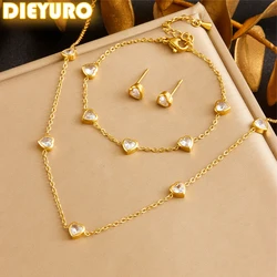 DIEYURO 316L Stainless Steel White Love Zircon NecklaceBracelet Earrings Women 2024 New Heart-shaped TrendNon-fadingjewelry Set