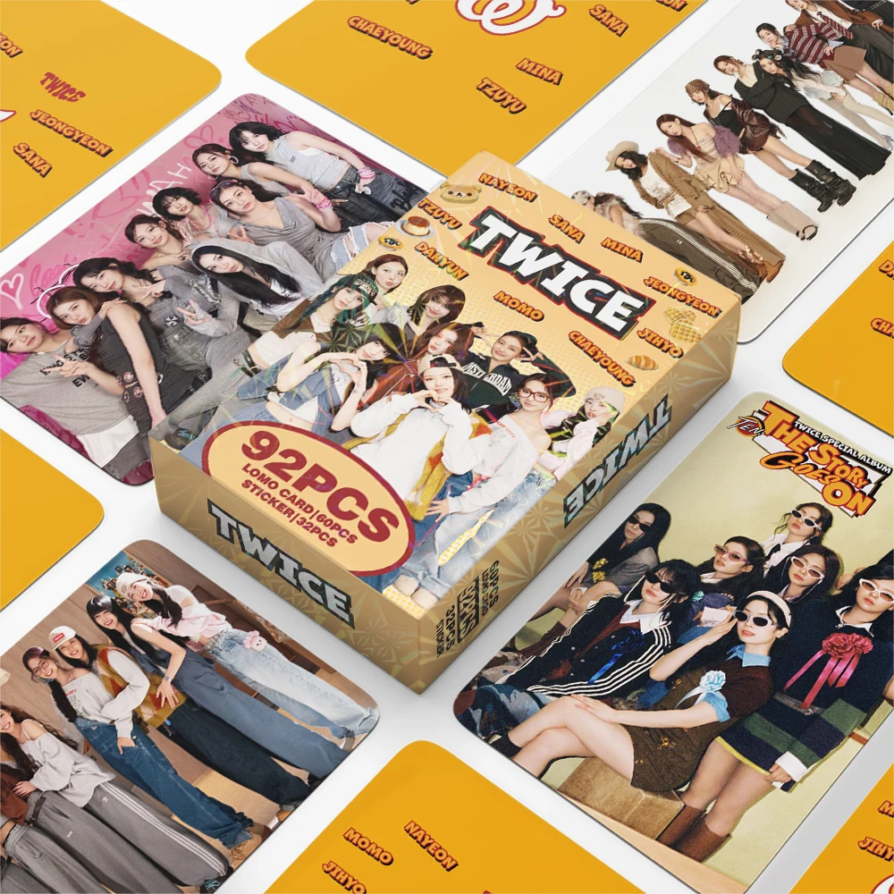 Kpop Twice One Box (60 Cartões Lomo + 32 Adesivos) The Story Goes On Álbum Merchandise de Celebridades Cartões Pequenos Exquisitos Cartões de Fotos em Alta Definição Cartões Colecionáveis Produtos para Fãs Pequenos Presentes Presentes de Natal