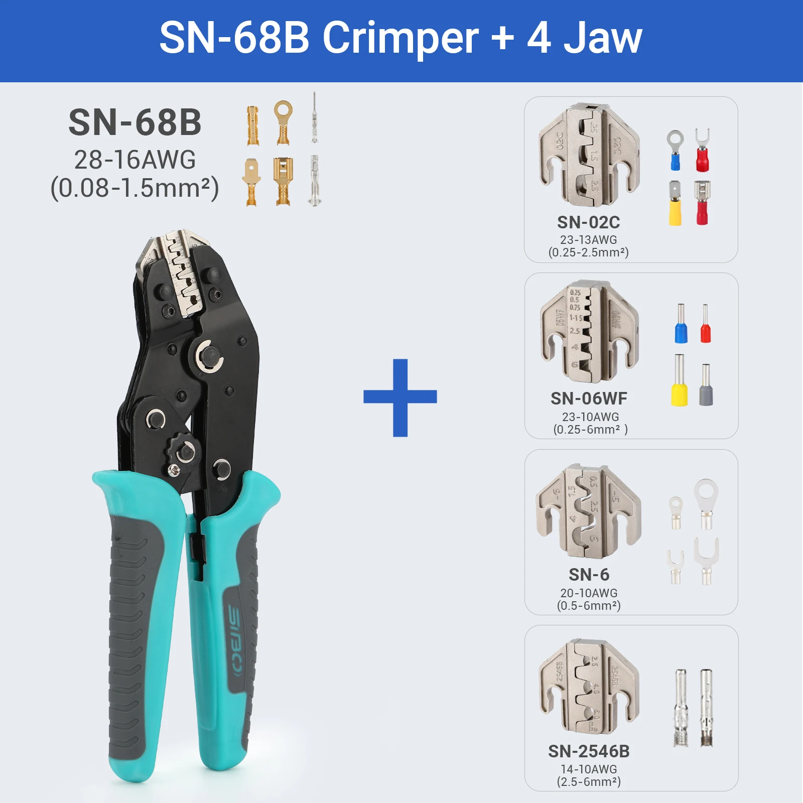 Crimptangset Elektricien Gereedschap Snelle Wisselbekken Voor Crimp Terminals Dupont JST Niet-Geïsoleerde Open Barrel Ferrule MC4 Solar