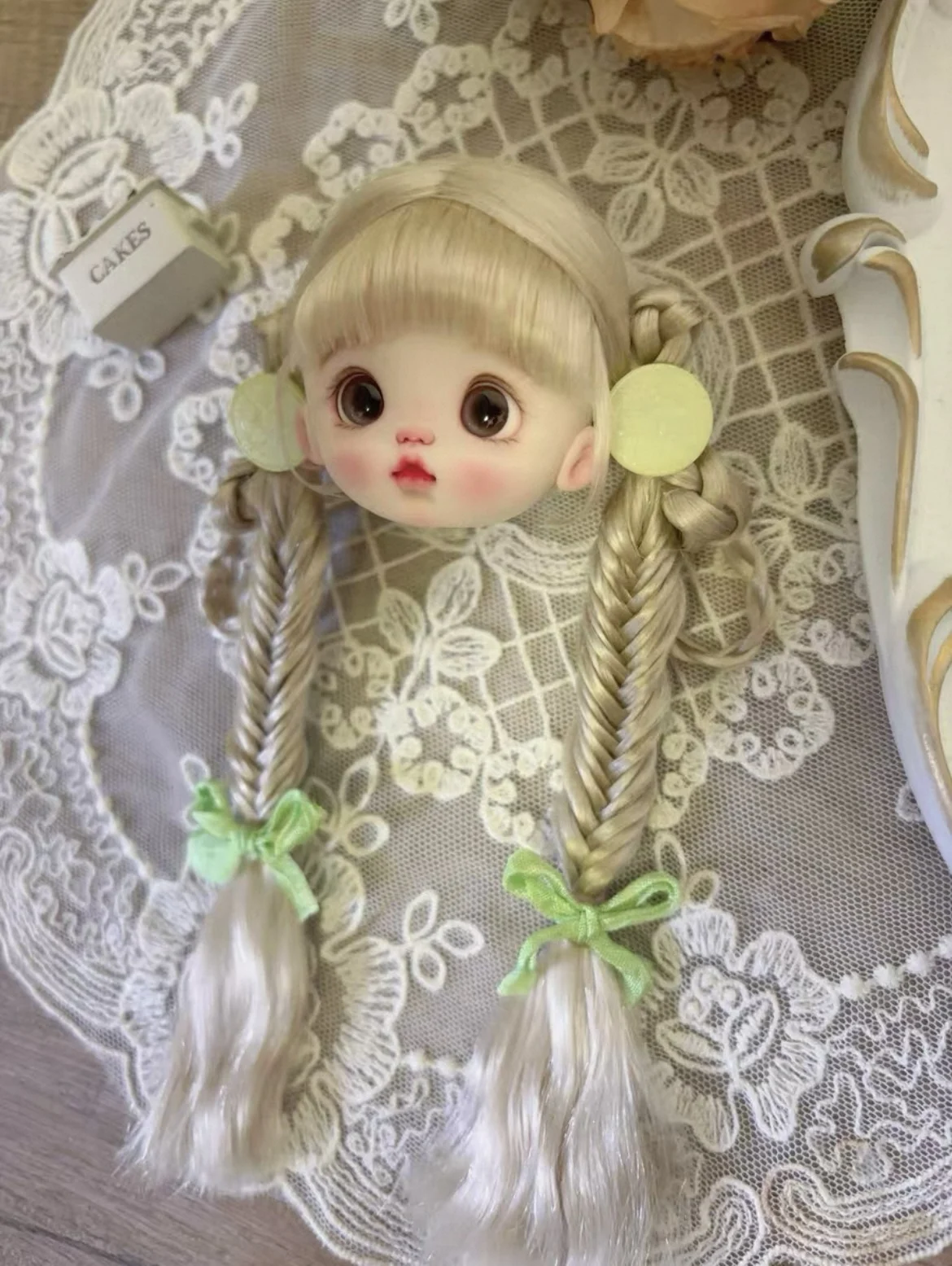 Hair for doll hard shell 14cm ob11 wig braided hairstyle 5-6" doll hair free shipping