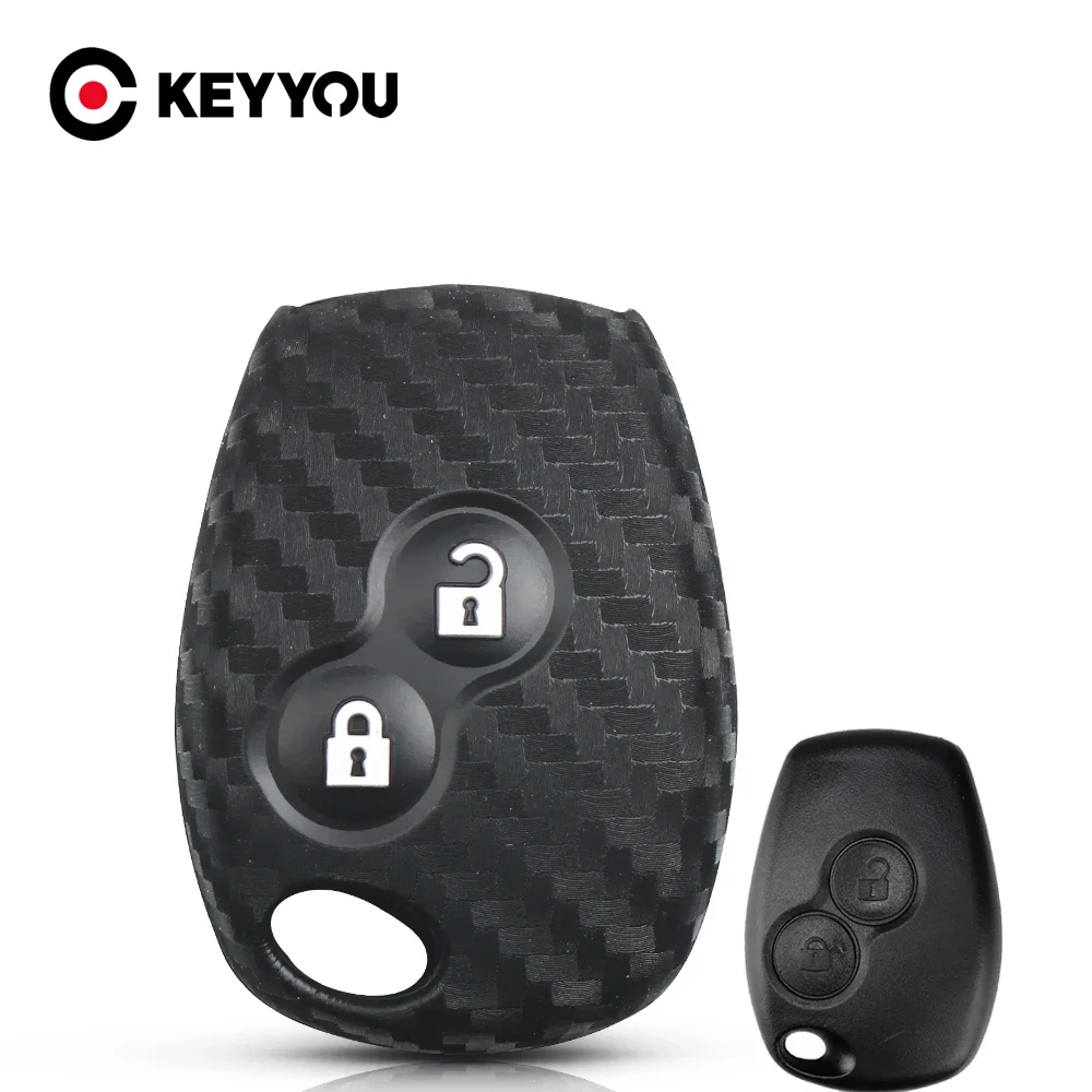 KEYYOU For Renault Kangoo DACIA Scenic Megane Sandero Captur Twingo Modus Carbon Silicone Remote Car Key Case Cover 2 Buttons