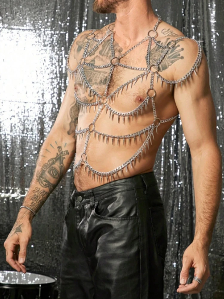 Tassels Chain Body Shoulder Sexy Body Metal Chains Man Punk Silvery Clubs Wear Gothic Harness Vest Accessory Performance Party - view 3