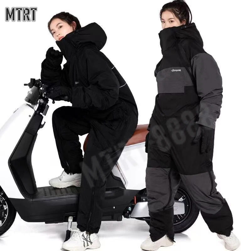 All-in-One moto elétrica Windbreaker Set, Blusão, grosso, quente, Bike Riding, Coldproof, Esqui, Pesca, Inverno, Moto Vestuário