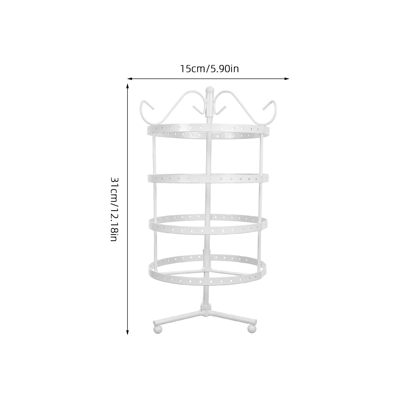 4-Tier Rotating Earrings Display Stand 144 Holes Metal Jewelry Holder Size M White Perfect for Home Store Earring Display Stand
