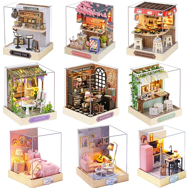 Mini domek dla lalek DIY mały domek zestaw ręcznie robione puzzle 3D montaż modelu budynku dekoracja pokoju sypialnia drewniane rzemiosło prezent urodzinowy