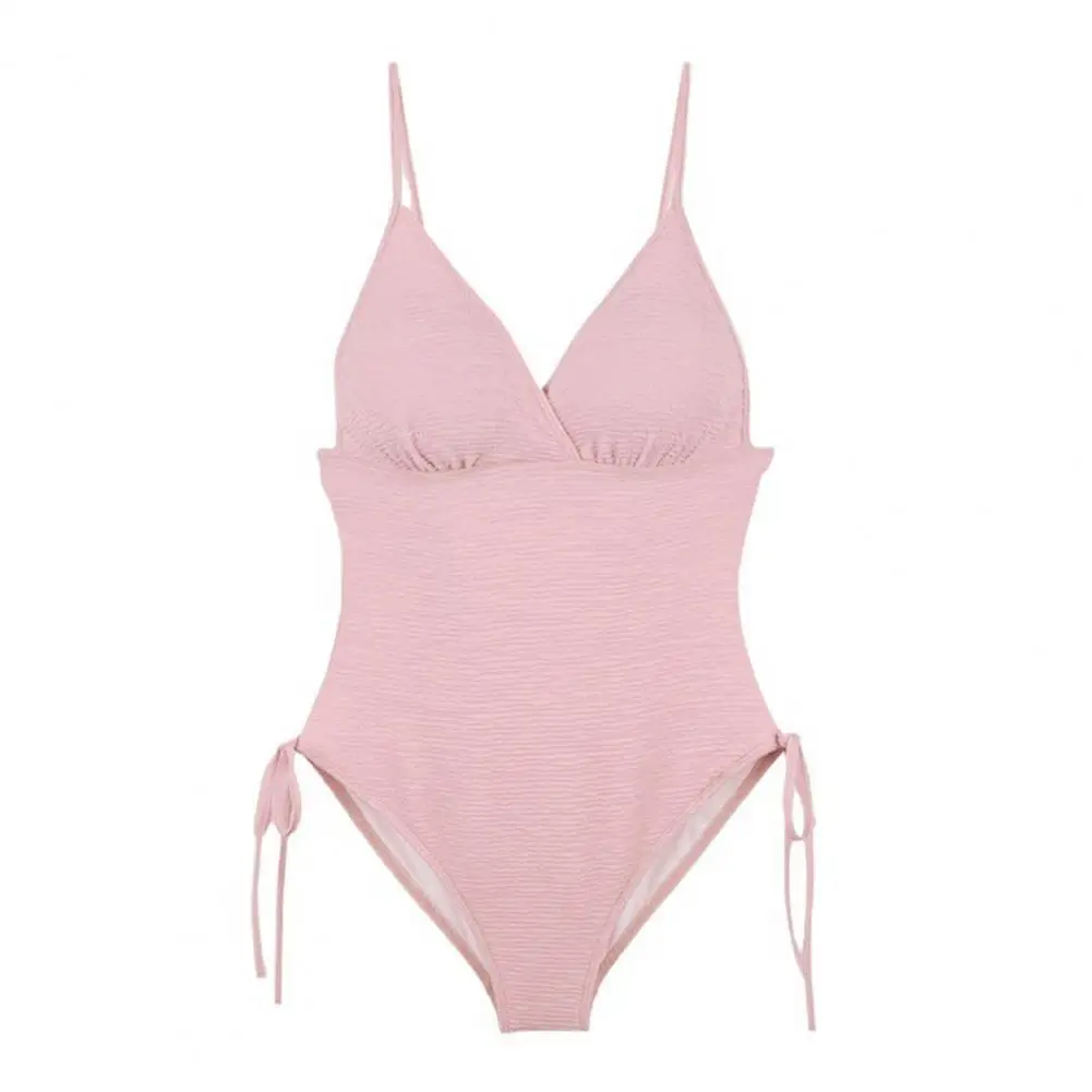 Solid Color Bikini Solid Color One-piece Bikini Stylish Women's V-neck Monokini Swimsuit with Side Drawstring for Quick for A