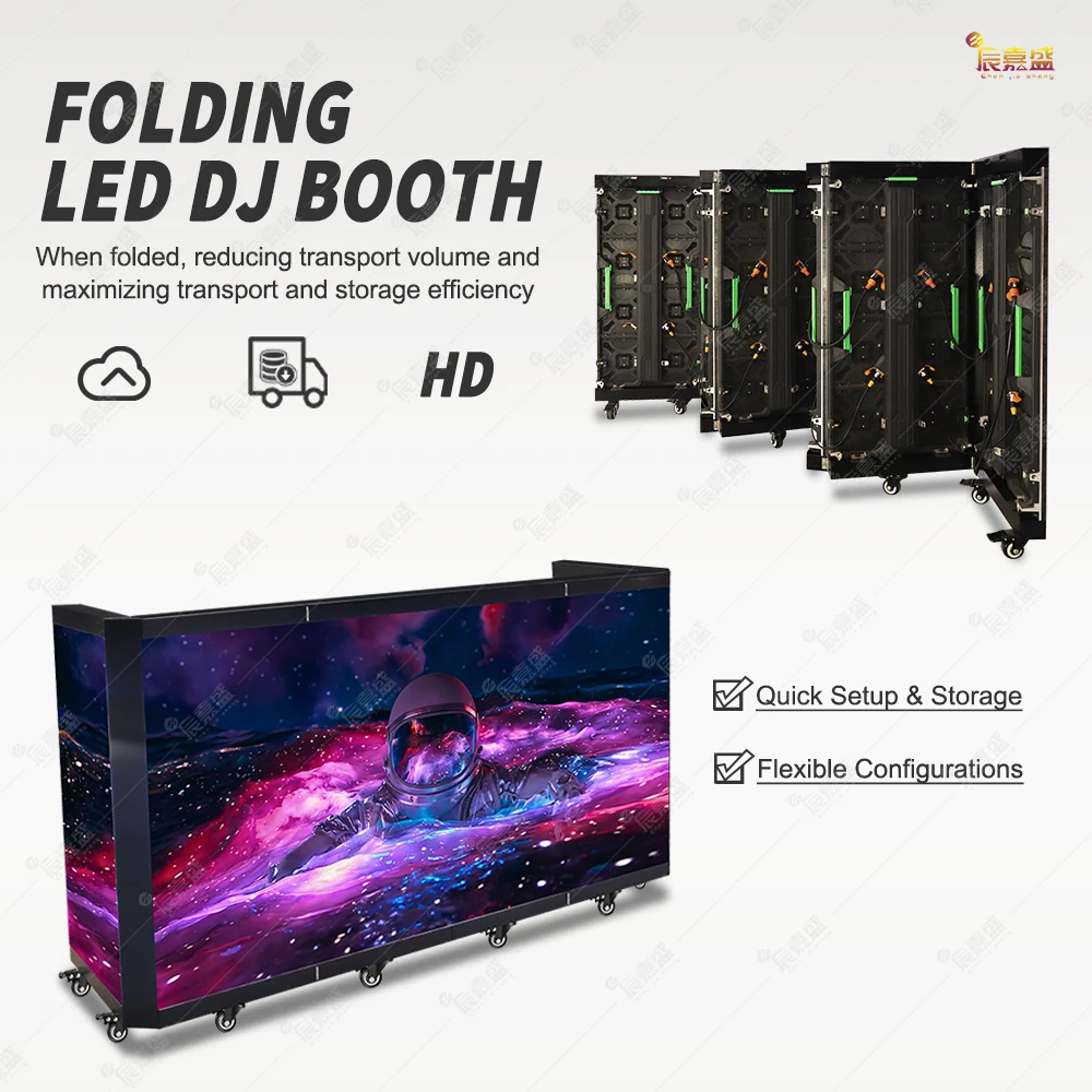 Custom Portable Cabina TV Video Wall Mesa Facade Curved Desk Podium Stand Six Foldable LED DJ Booth Console Table Display Screen view 2
