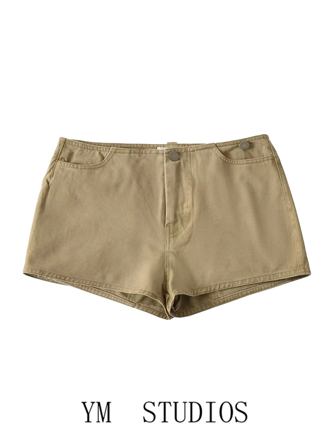 Low Waist Khaki Denim Shorts Women's Fashion Vintage American Style Multi-Way Wear Slimming Leg Lengthening Skirt Pants