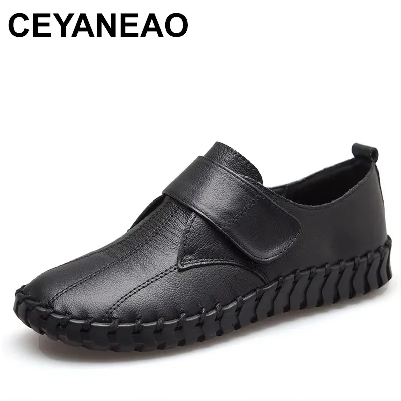 

2025 Genuine Leather Shoes For Woman Autumn Flats Female Hook Loop Orthopedic Shoes Big Size 42 Women's Loafers