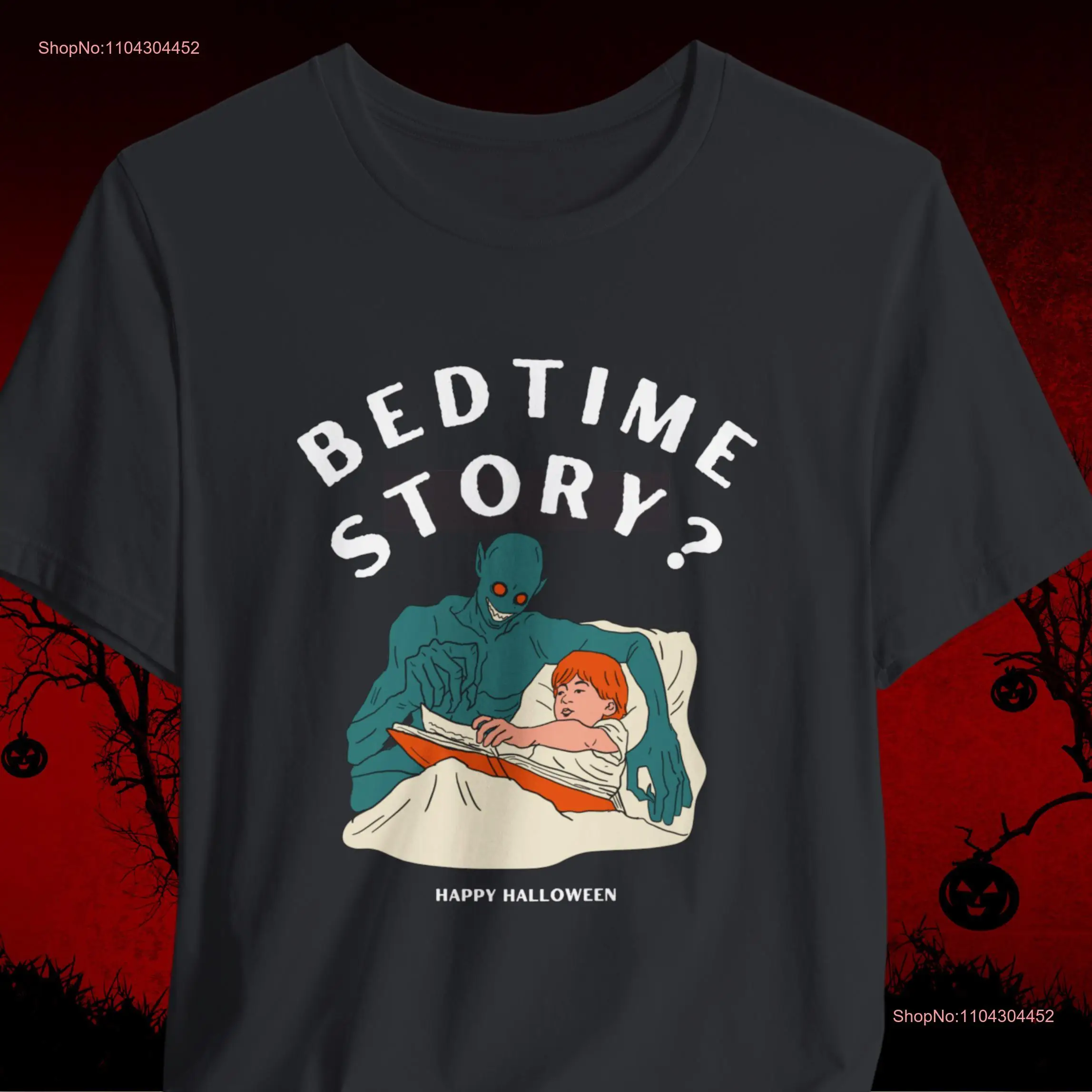 Camiseta de Halloween com história de dormir, mangas compridas ou curtas