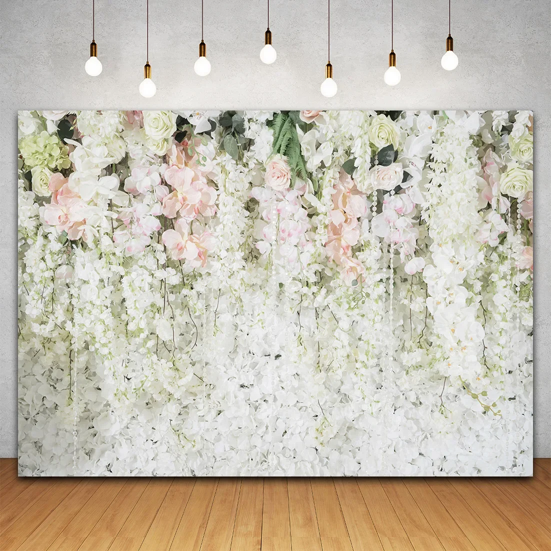 Floral Wall Backdrop for Photography Rose Flowers Wallpaper White Curtain Wedding Background for Girls Birthday Valentine\'s Day