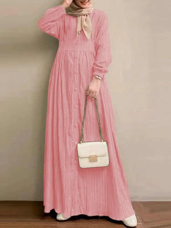 Ele Crew Ne Long Sve Pure Color Dr Middle East Sle Saia casual de cintura solta evasê para mulheres nos anos 30