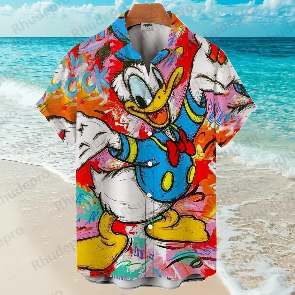 Disney Collection Icoon Cartoon Hawaiiaans overhemd Heren Knop 2025, Mickey Mouse Mode Strand Korte mouw Kraag Nieuwe zomer