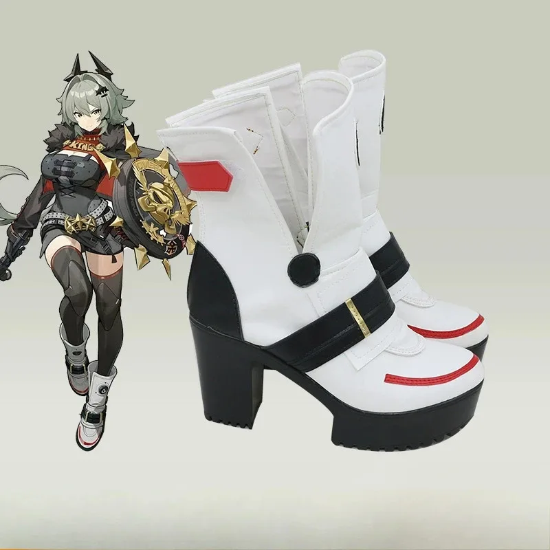 أحذية قيصر كينج التأثيرية لعبة Zenless Zone Zero Caesar King أحذية عالية الكعب للهالوين من جلد البولي يوريثان الأبيض مخصصة