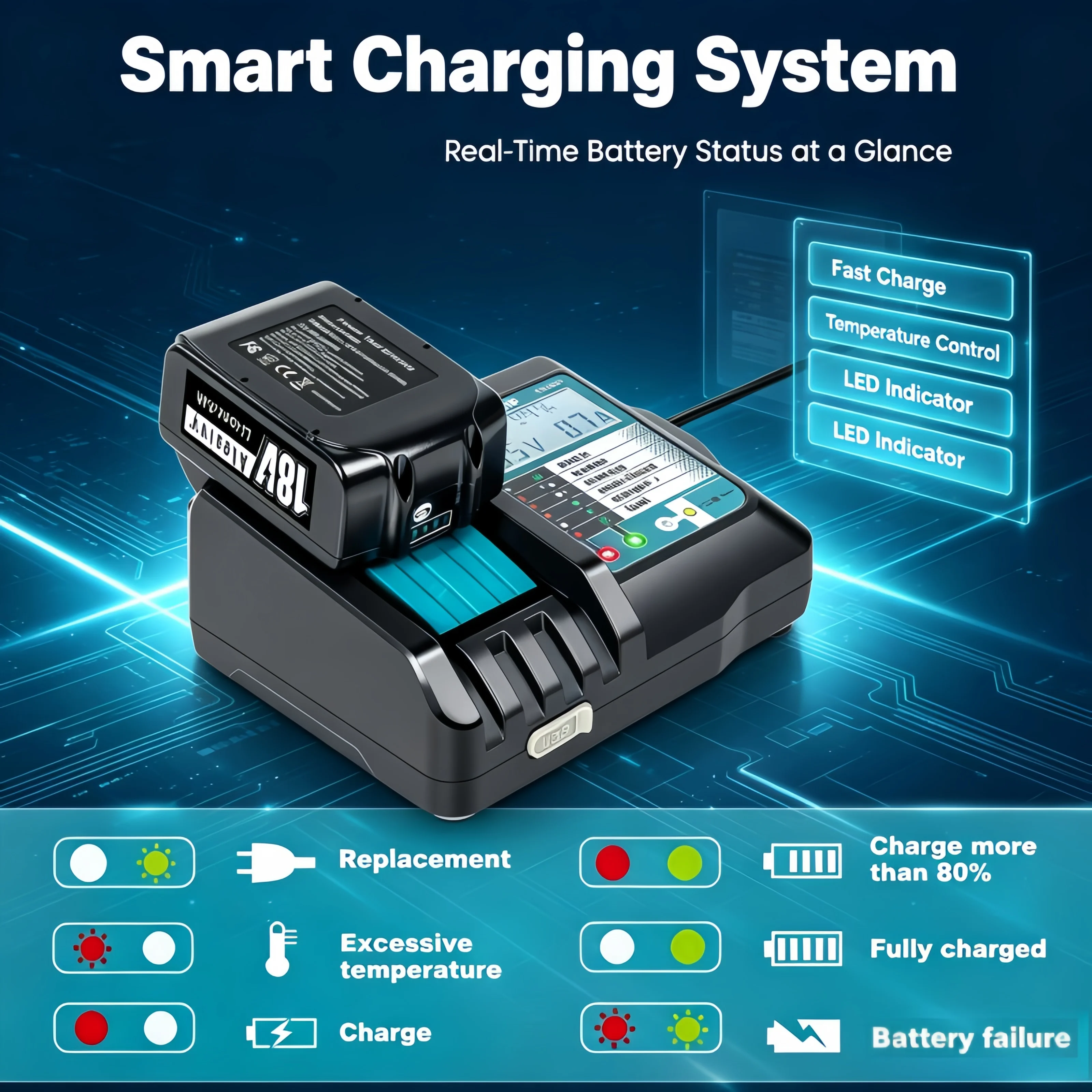 Makita DC18RC 6A Rapid Li-ion Charger Compatible with 14.4V-18V LXT Batteries BL1815 BL1830 BL1860 BL1430 BL1450 Power Tool