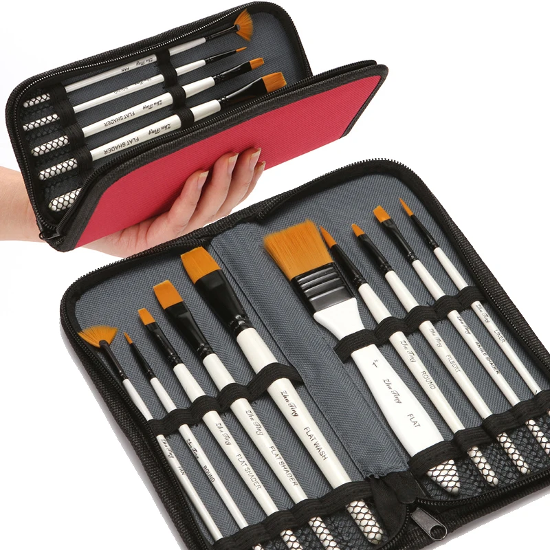 10Pcs Artists Paint Brush Watercolor Wooden Handle Nylon Pointed Hair DIY Oil Acrylic Painting Art Paint Brushes Supplies Kit