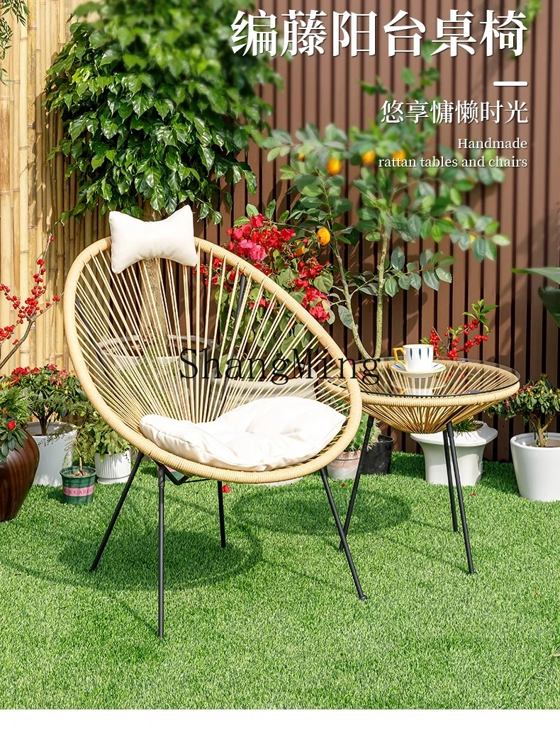 

CL Outdoor Leisure Small Table and Chair Three-piece Rattan Chair Garden Coffee Table and Chair Combination