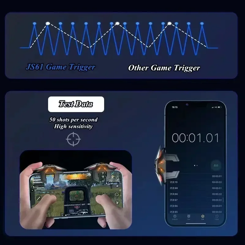 6 Finger Mobile Phone Alloy Pulse Auto Fire Game Trigger for PUBG Aim Shooter L1R1 Key Button for IOS Android Gaming Accessories