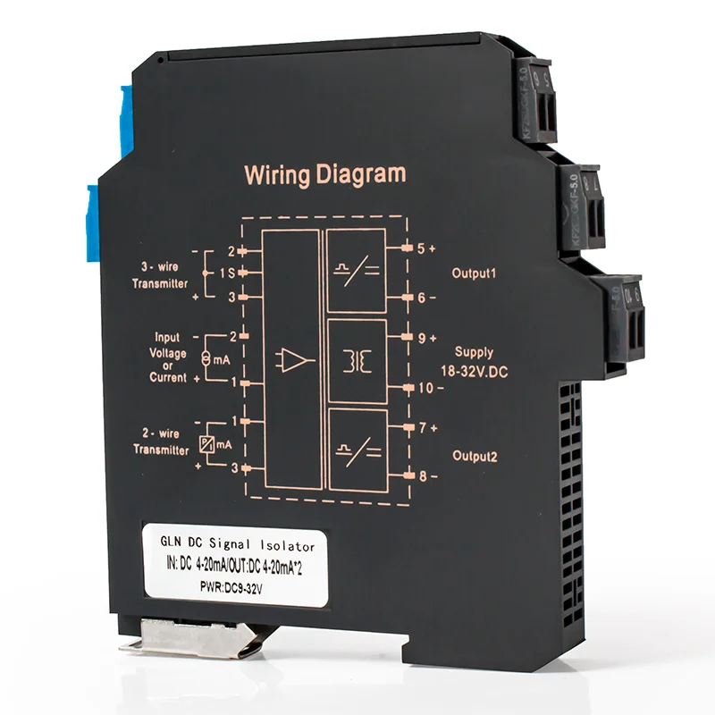 1 In 1 Out 1 In 2 Out Low Temperature Drift DC Signal Isolator 4-20mA 0-20mA to 0-10V 0-5V 1-5V Signal Isolation Distributor