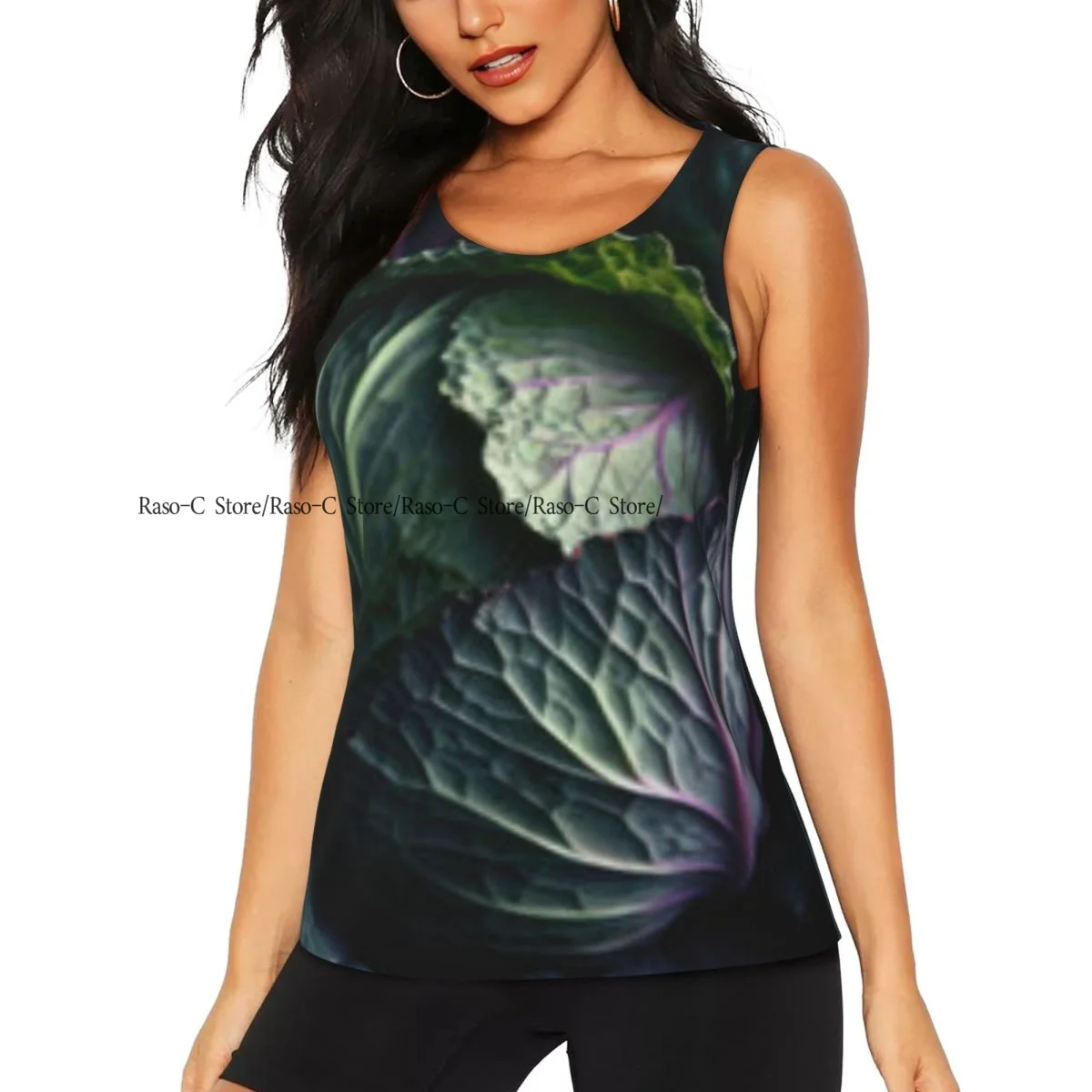 Women Sexy Vest Raw Head Of Cabbage Sleeveless Round Neck Tank Tops Female Casual Basic Camisole