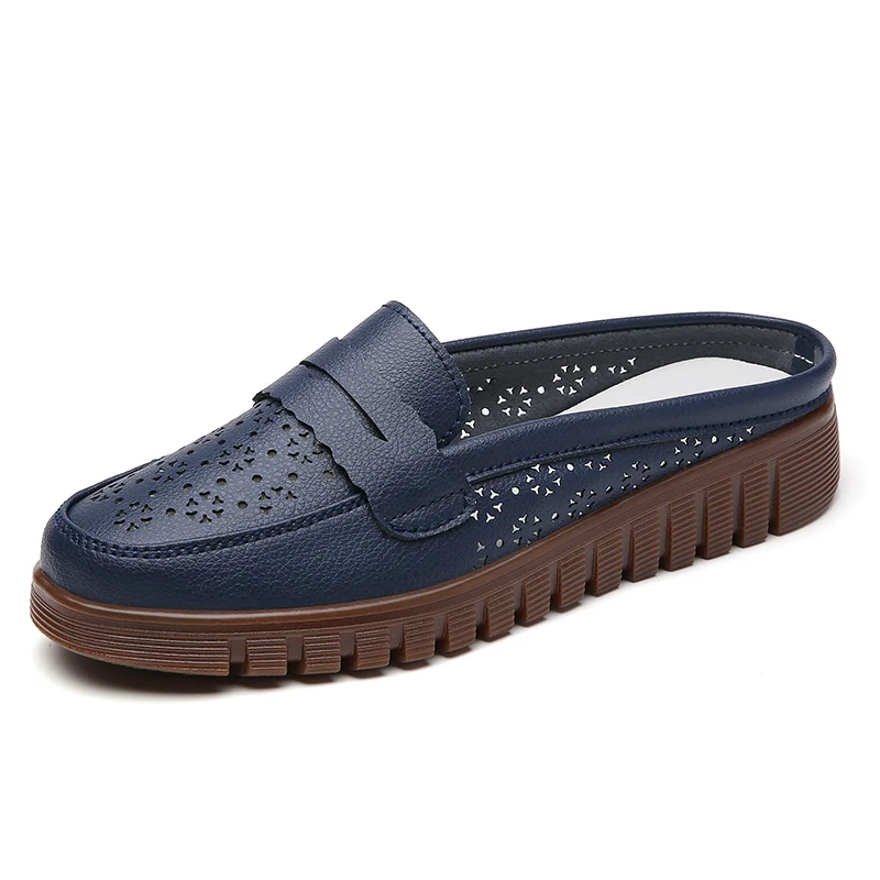 حذاء بدون كعب نسائي كبير الحجم من جلد البقر بنسبة 100%، صنادل نصف سحب، أحذية جلدية مريحة، صنادل نسائية، أحذية مسطحة خفيفة الوزن #5