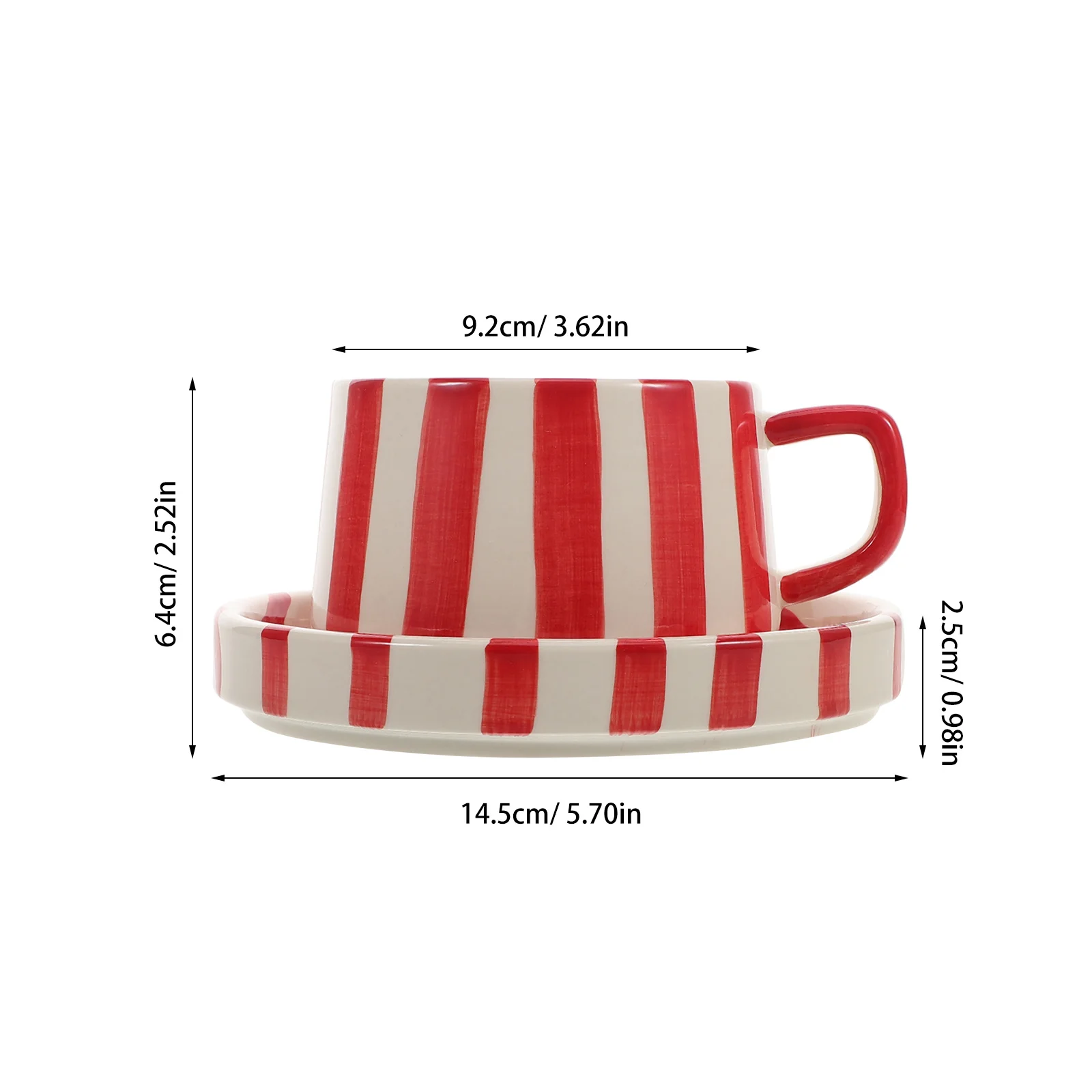 1Set Ceramic Coffee Cup with Saucer Unique Striped Pattern Mug for Tea Cappuccino Office Breaks Rustic Ceramic Drinkware Set