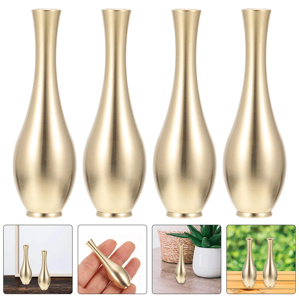 

4pcs Mini Copper Vintage Vase Metal Craft Decorative Flower Bottle For Home Office Desktop Tabletop Indoor Arrangement Small