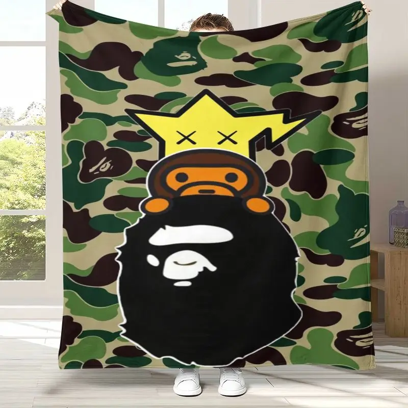 Modern B-Bape Style Camo Graffiti Soft Flannel Throw Blanket,Cozy Blanket for Bed,Sofa,Living Room,Picnic,Camping,Home Decor