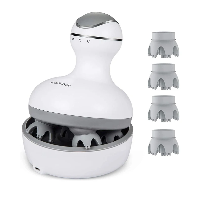 

Portable 3D Head Scalp Massager with 4 Replacement Massage Heads for Stress Release and Hair Growth
