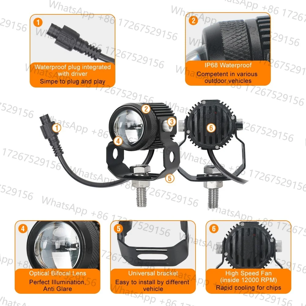 High Visibility Driving Lights Fuse Adjustable Mounting Black Waterproof Motorcycle Light Aviation Aluminum Alloy