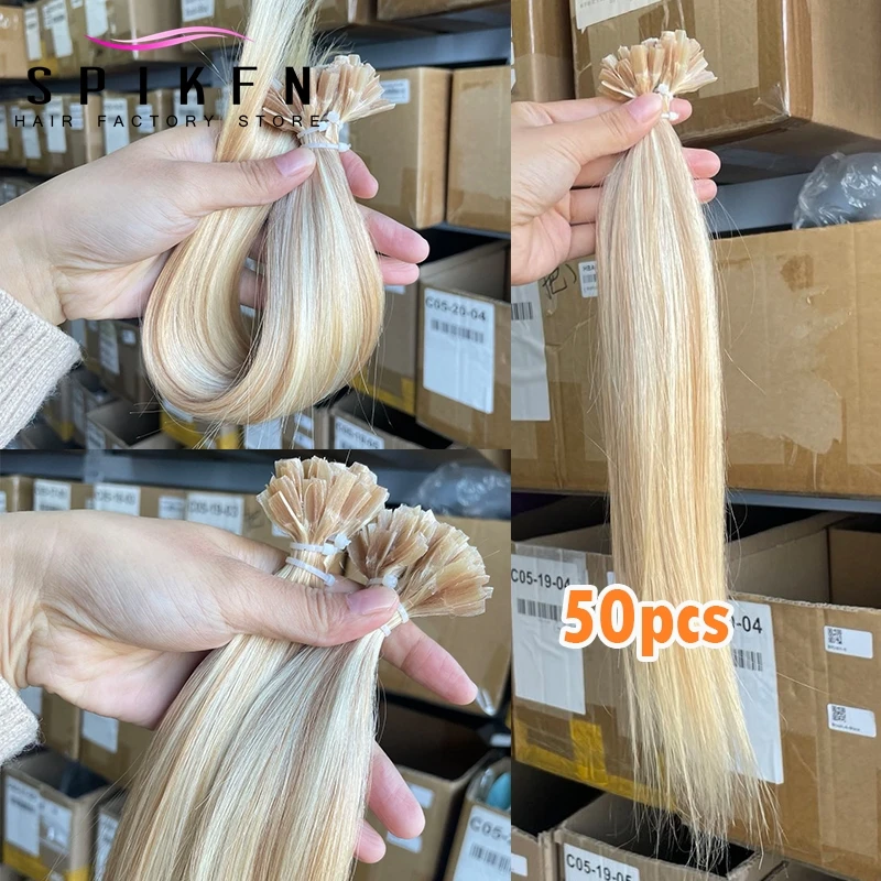 금발 퓨전 K 팁 스트레이트 헤어, 케라틴 팁 인모, 여성 핫 프리 본드 헤어, 12-20 인치, 팩당 50 개, 30g