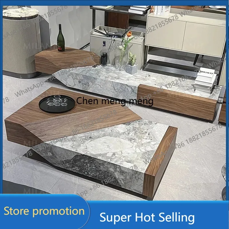 

D46 Italian minimalist natural marble TV cabinet modern living room floor cabinet