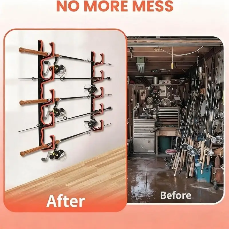 Fishing Rod Wall Rack Heavy Duty Vertical Fishing Rod Display Rack Organizers 