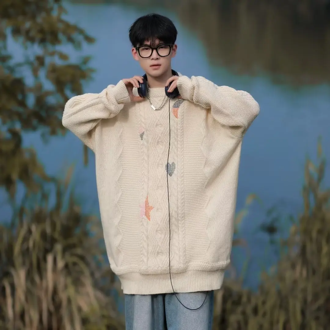 

Loose Men's Knitted Sweater Autumn Winter Large Size 250 Pou Casual Lazy Sle High Sensation Japanese Retro Trend Twist K...