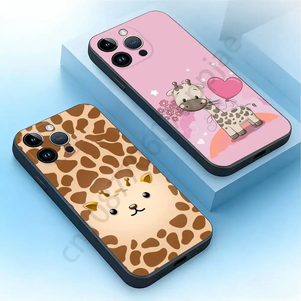 

Giraffe Phone Case For iPhone 17,16,15,14,13,12,11,XR,Pro,Max,Plus,mini, Silicone Black Cover