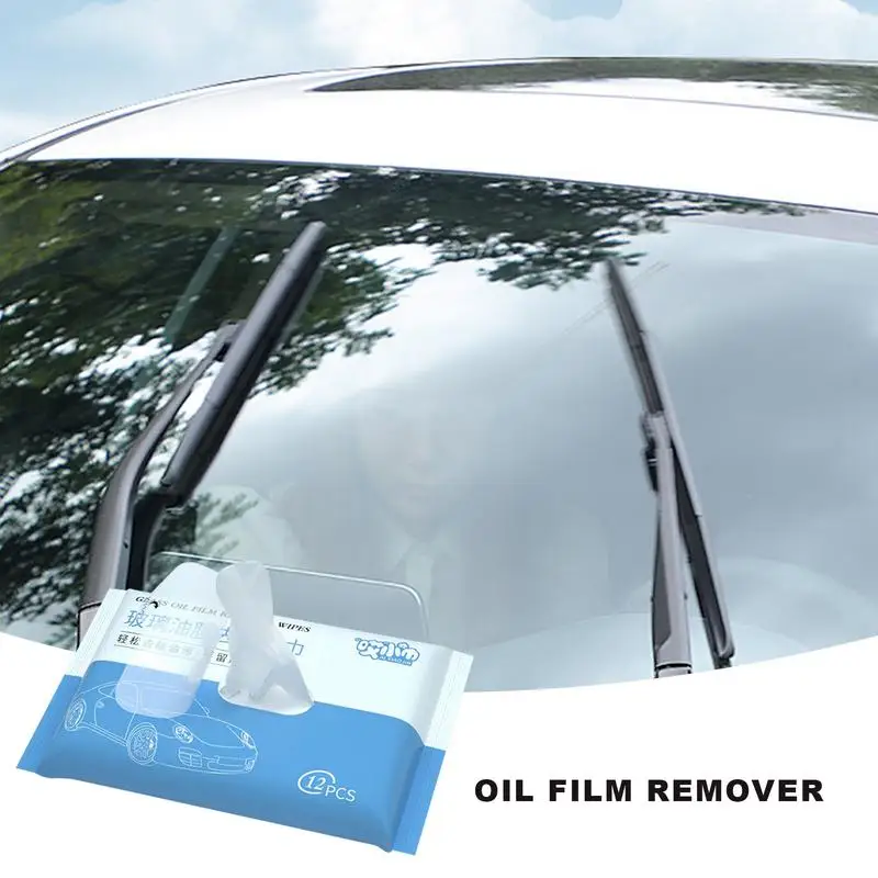 Car Glass Oil Film Cleaner Car Windshield Glass Wipes 12 Count Glass Film Removal Wipes Window Cleaner Wipes Cleaning Wipes For