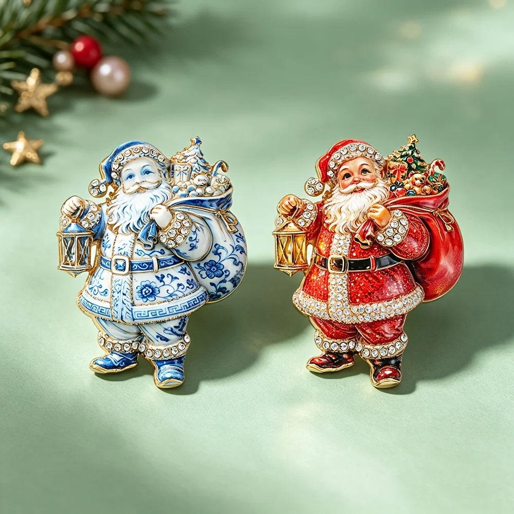 Rhinestone Hand Lantern Gift Bag Brooch, Glittered Lantern Christmas Santa Claus Pin, Suitable For Hats, Suits, Coats, Xmas Gift