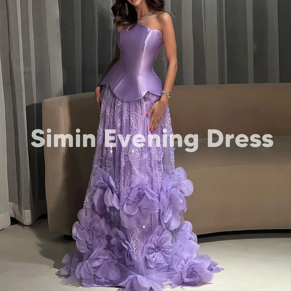 فساتين سهرة نسائية من Simin مخصصة بدون حمالات ثلاثية الأبعاد على شكل حرف A بدون أكمام مع أشرطة بطول الأرض فساتين أنيقة 2026