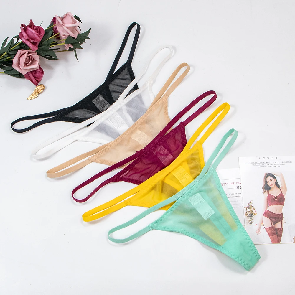 Thong jaring seksi Eropa dan Amerika godaan perspektif transparan ultratipis celana dalam pinggang rendah celana T sabuk tipis wanita