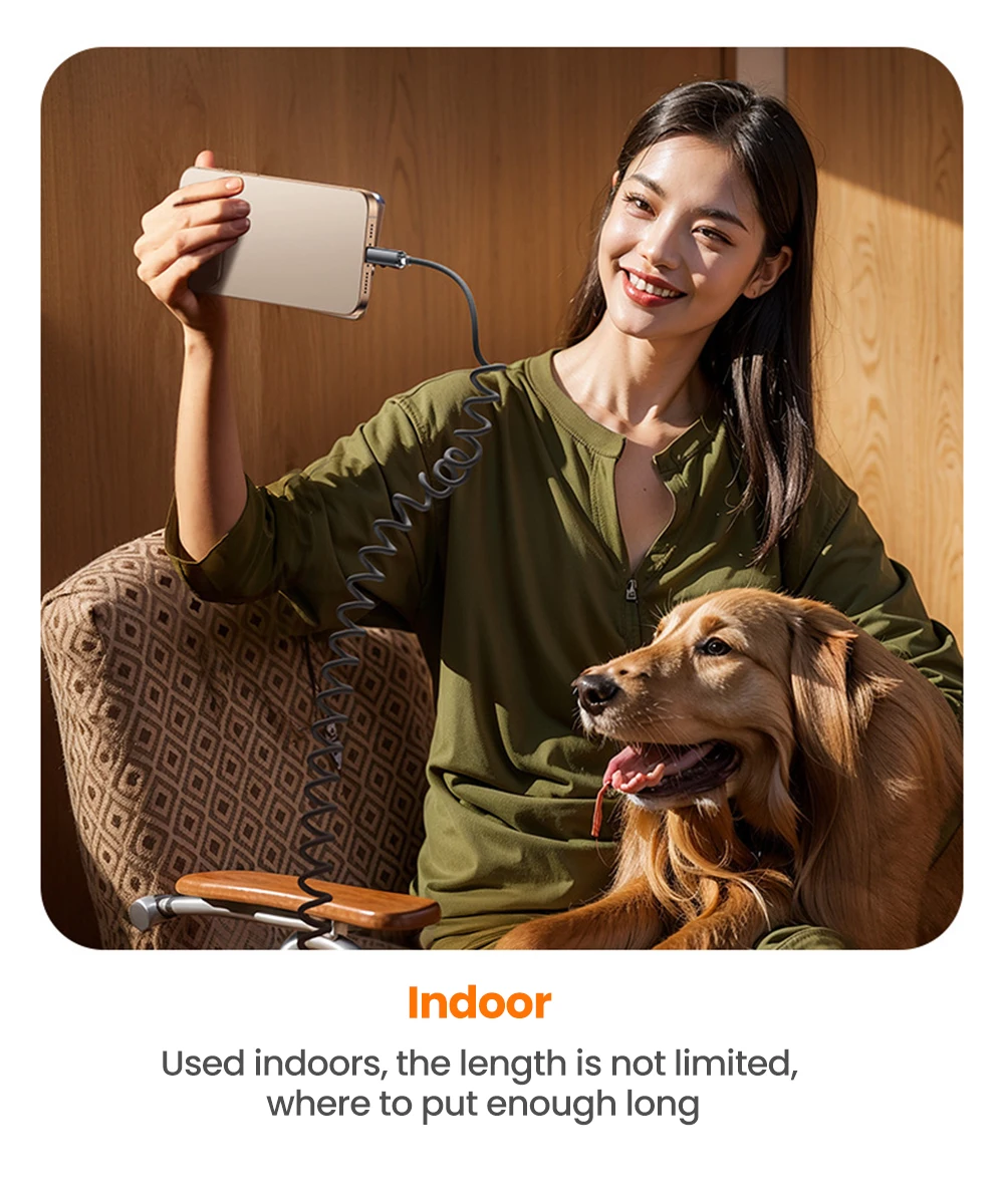 NNBILI 120W Fast Charging Type-C Cables A-C and C-C Retractable Coiled Charger Wire Sturdy Nylon Braided Cord for IPhone Samsun