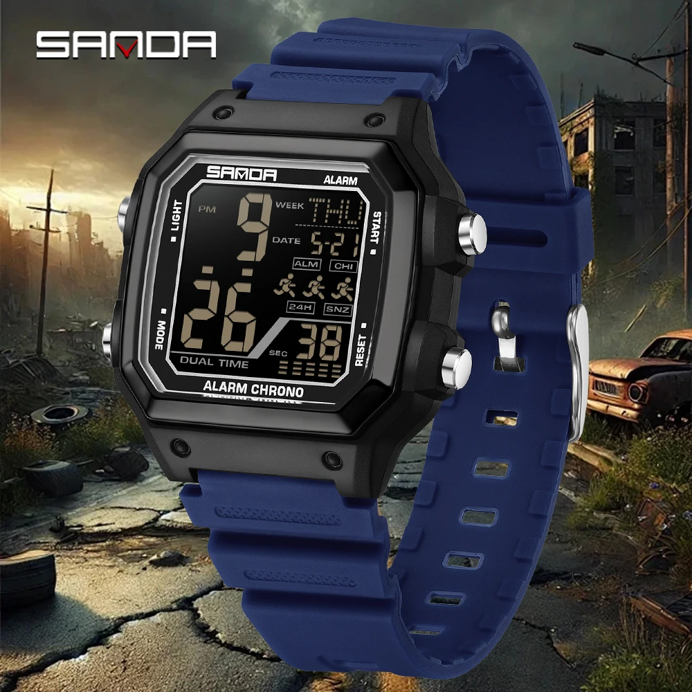 SANDA 6380 Fashion Electronic Watches for Man Calendar Luminous Waterproof Steel Strap Sports Men Wrist Watch Gifts reloj hombre