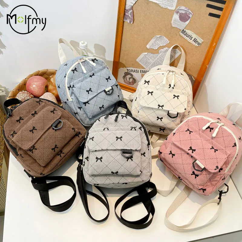 الشتاء المرأة على ظهره الكورية المشاهير حقيبة كتفين Bowknot مطبوعة حقيبة الظهر المراهقات Kawaii على ظهره التسوق