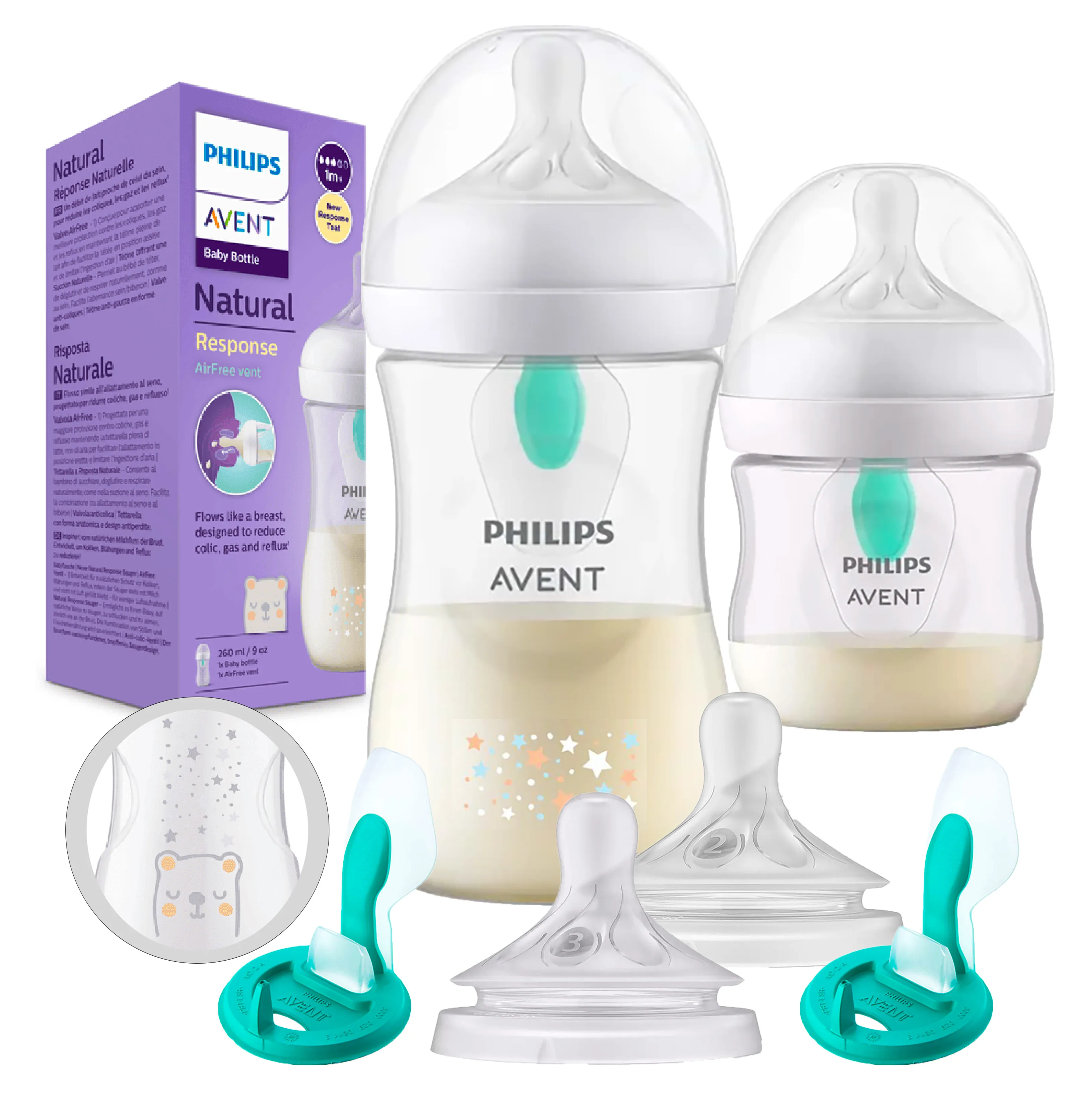 Bottle set Avent RESPONSE 260 + 125ml natural with pacifier insert Christmas Bear with Stars