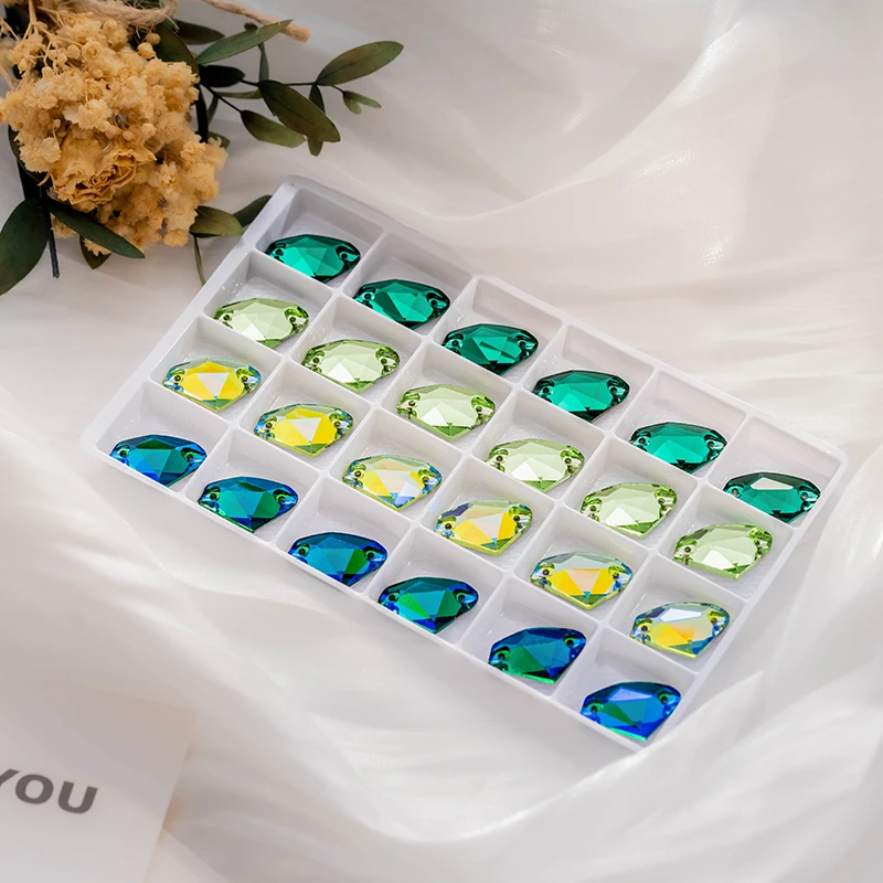 Green Series High-Quality Rhinestone Sew on Glass Glitter Crystal Gem For Holiday Party Dresses Bags Crafts DIY Art Decorations