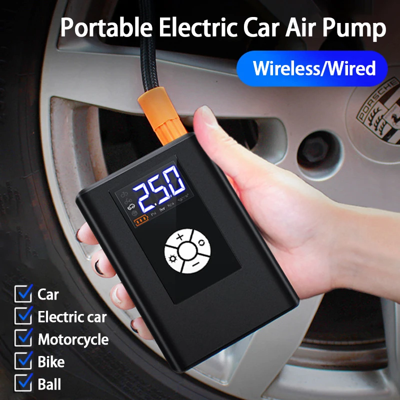 

120W Portable Car Air Pump Electric Wireless/Wired Tire Inflator Pump Digital Air Compressor Auto Pump For Car Motorcycle Bike